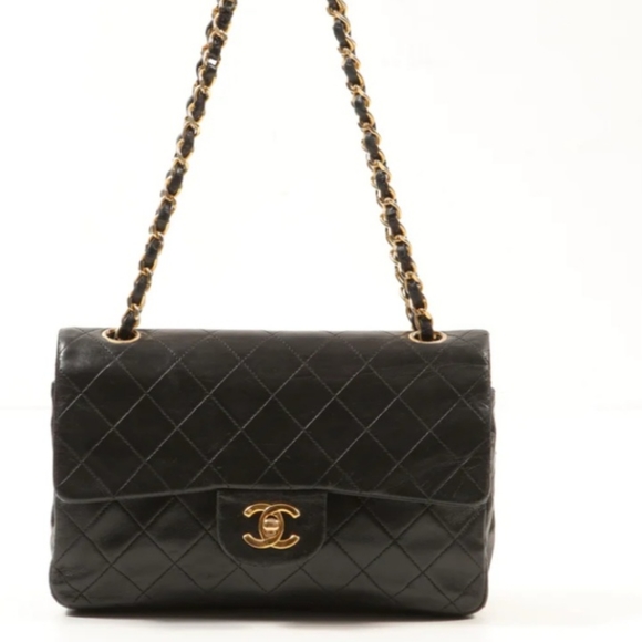 CHANEL Accessories - CHANEL VINTAGE BLACK LAMBSKIN SMALL CLASSIC DOUBLE FLAP BAG